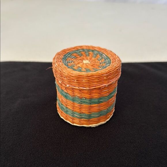 Colorful Native American Woven Basket with Lid - Picture 1 of 5